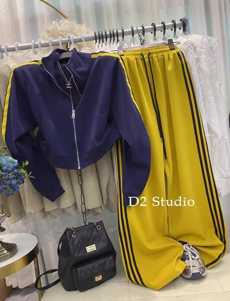 Cstand collar wide leg pants Korean style hoodie 2pcs set