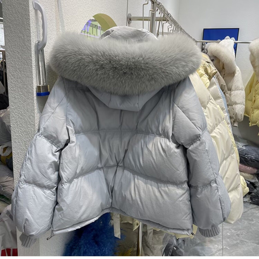 Thick winter cotton coat large fur collar short coat