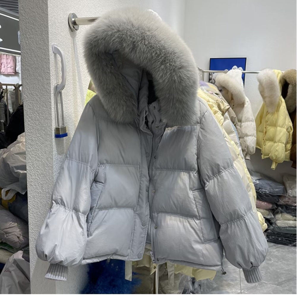 Thick winter cotton coat large fur collar short coat