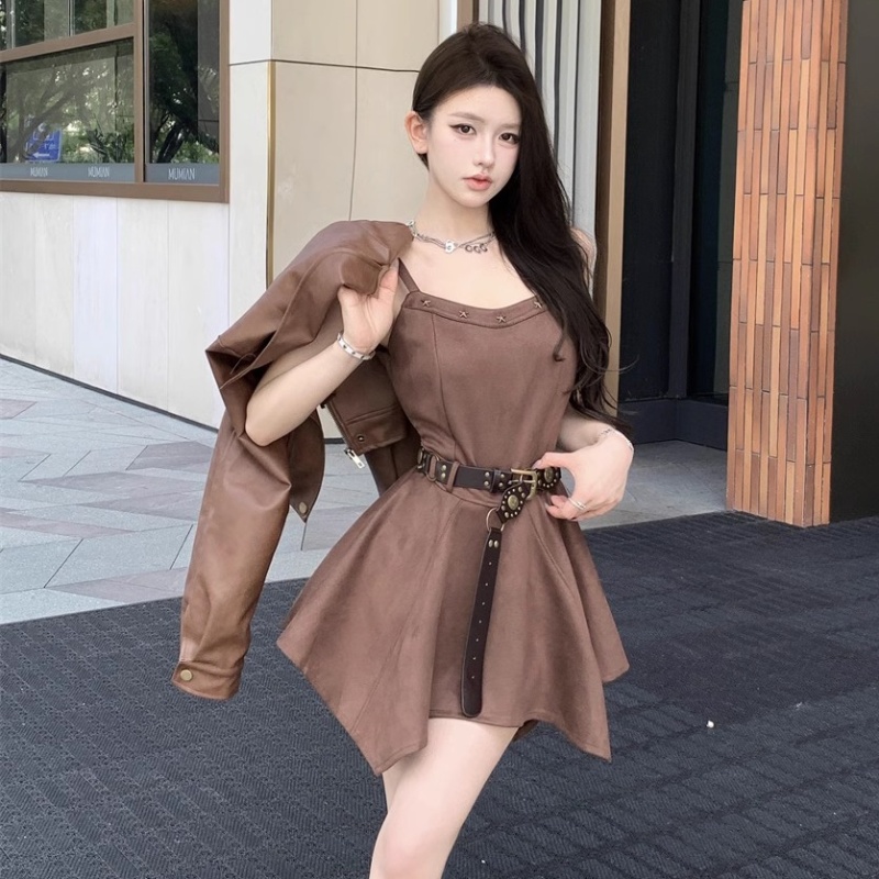 Spicegirl dress pinched waist jacket 2pcs set for women