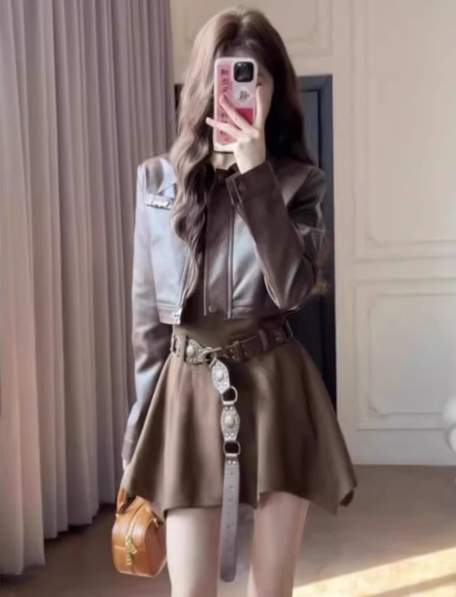 Spicegirl dress pinched waist jacket 2pcs set for women