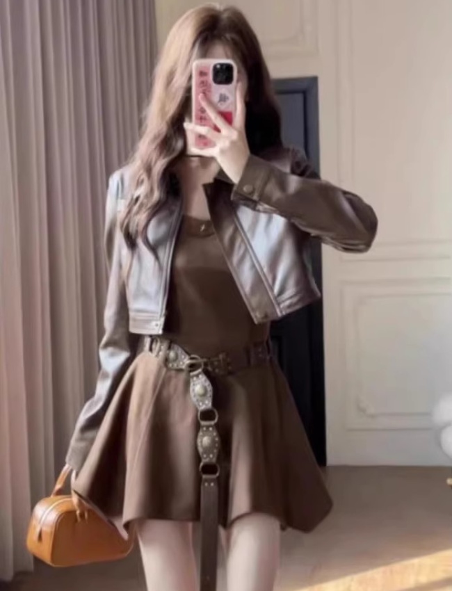 Spicegirl dress pinched waist jacket 2pcs set for women