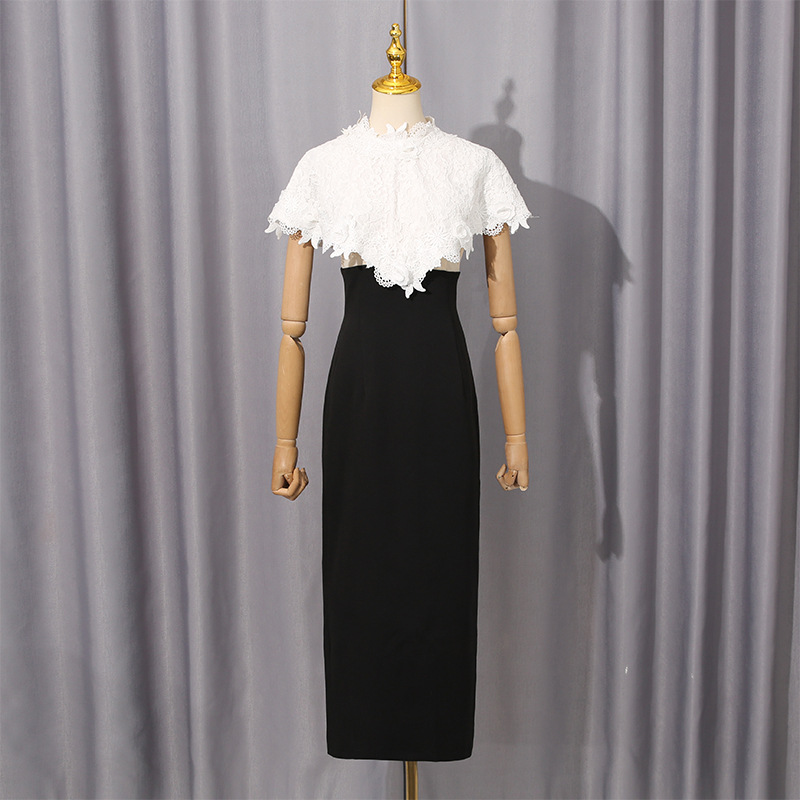 Chanelstyle slim package hip dress splice ladies shawl 2pcs set