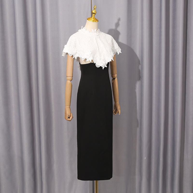 Chanelstyle slim package hip dress splice ladies shawl 2pcs set