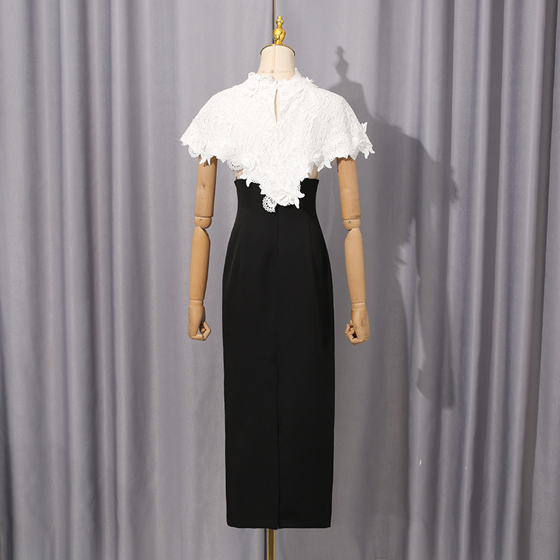 Chanelstyle slim package hip dress splice ladies shawl 2pcs set