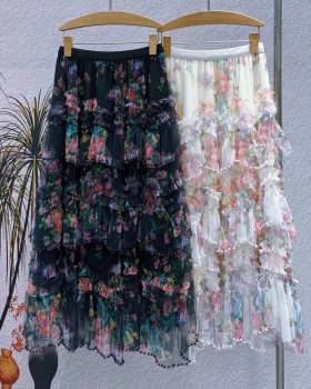 Beading irregular splice skirt printing colors long skirt