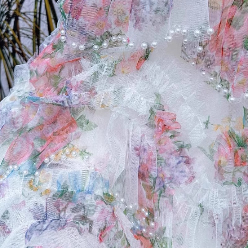 Beading irregular splice skirt printing colors long skirt