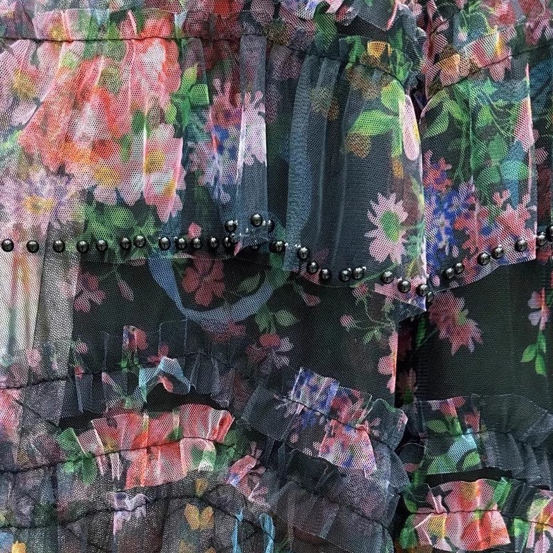 Beading irregular splice skirt printing colors long skirt