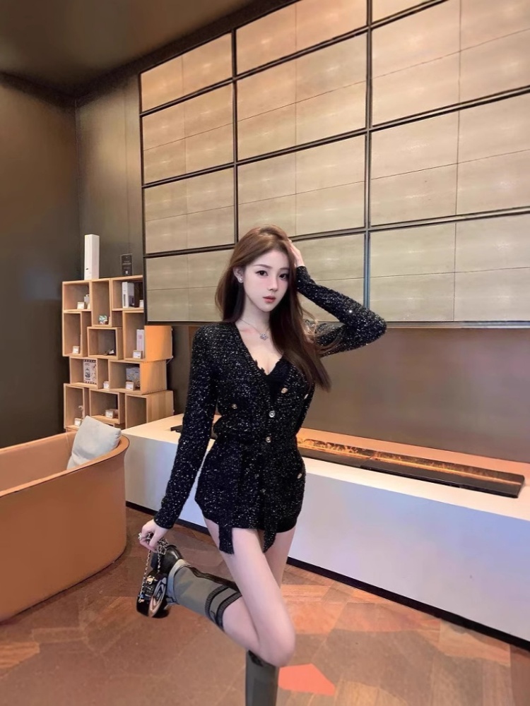 Sequins long sleeve tops liangsi chanelstyle coat