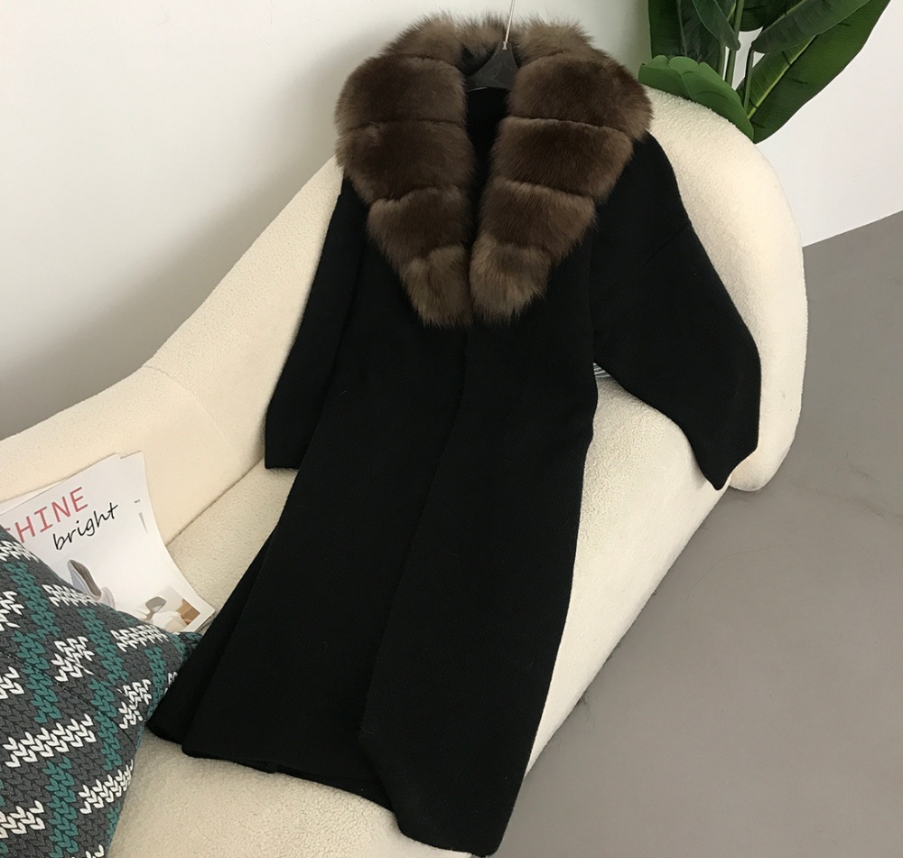 Lazy cardigan fox fur collar sweater for women