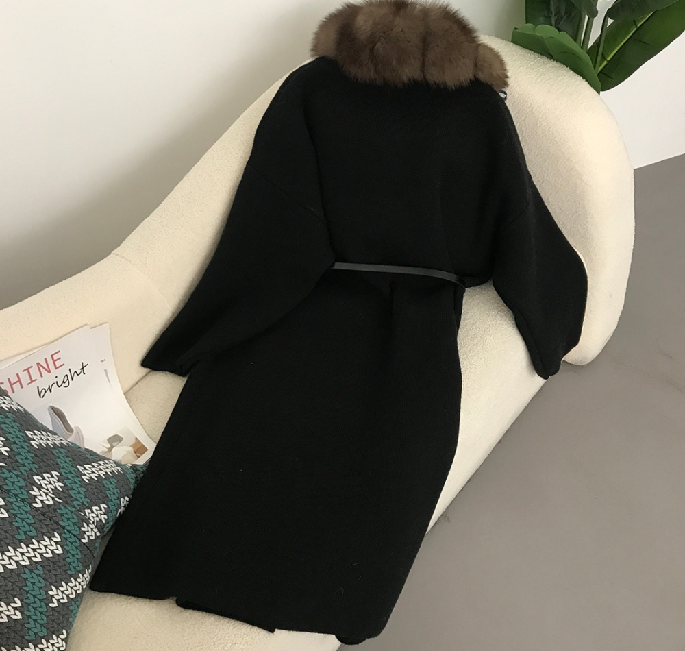 Lazy cardigan fox fur collar sweater for women