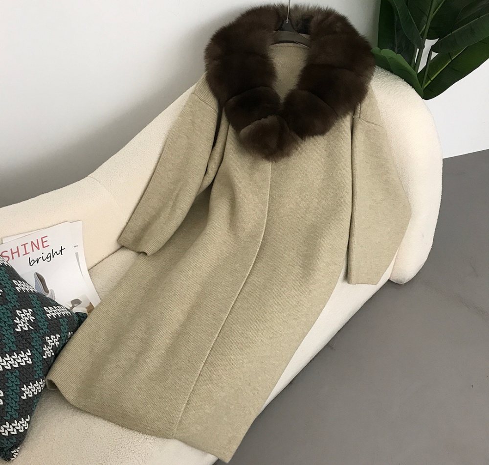 Lazy cardigan fox fur collar sweater for women