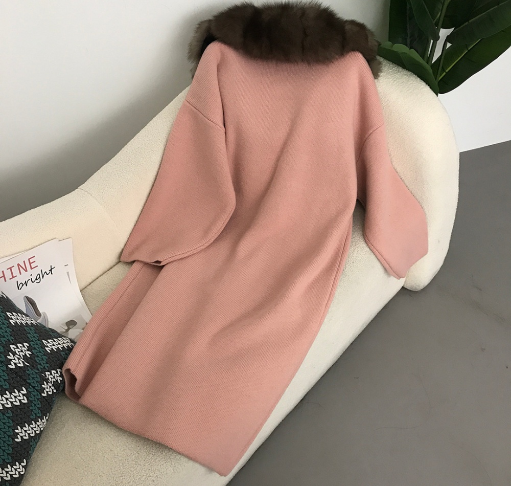 Lazy cardigan fox fur collar sweater for women