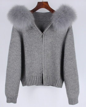 Zip fur collar sweater spring and autumn coat for women