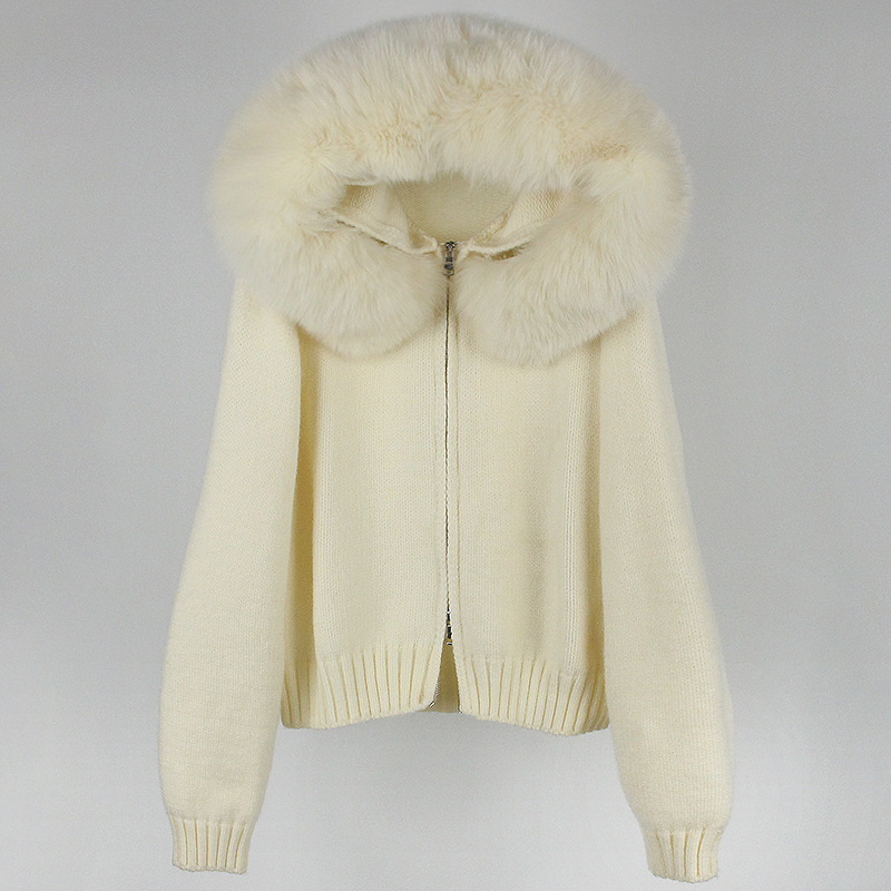 Zip fur collar sweater spring and autumn coat for women