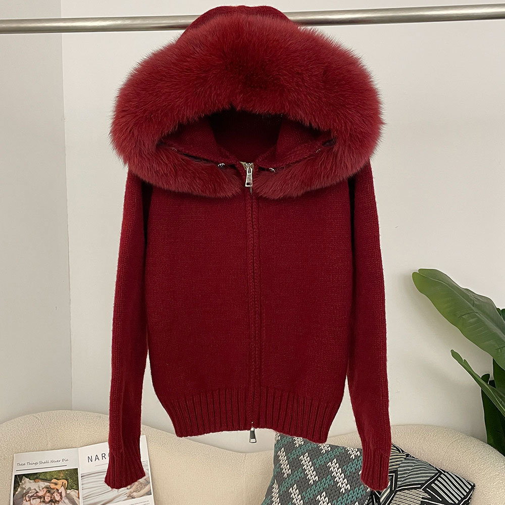 Zip fur collar sweater spring and autumn coat for women