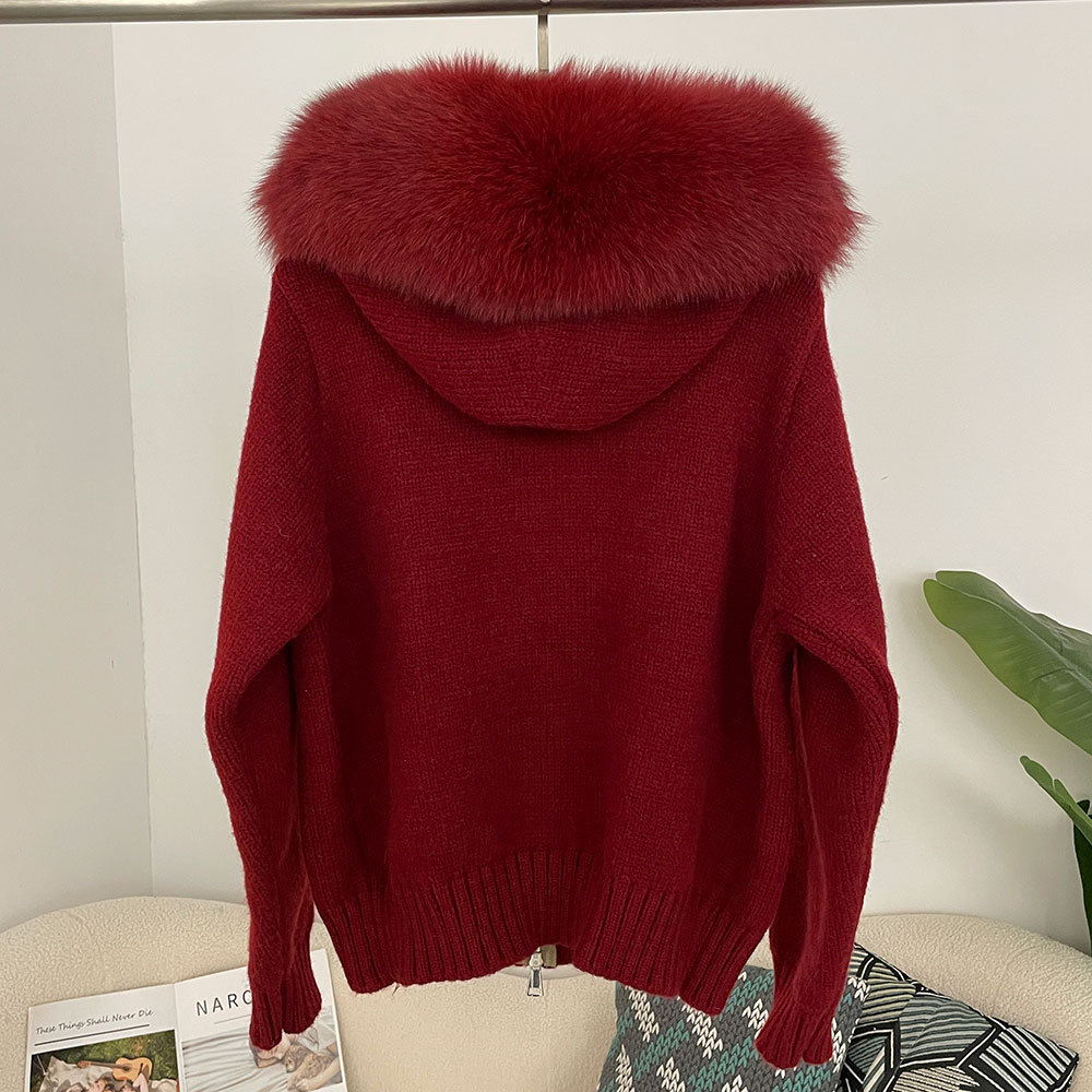 Zip fur collar sweater spring and autumn coat for women