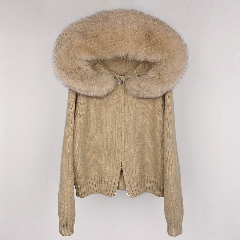 Zip fur collar sweater spring and autumn coat for women