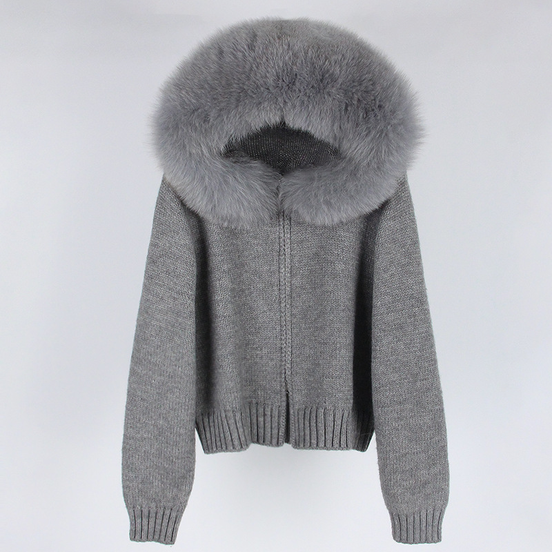 Zip fur collar sweater spring and autumn coat for women