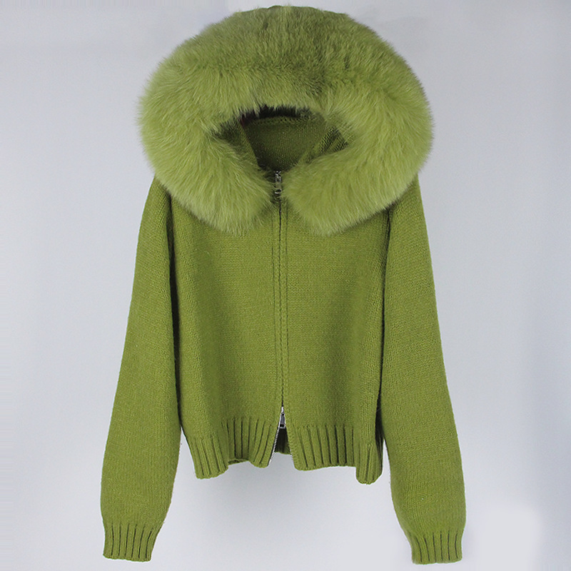 Zip fur collar sweater spring and autumn coat for women