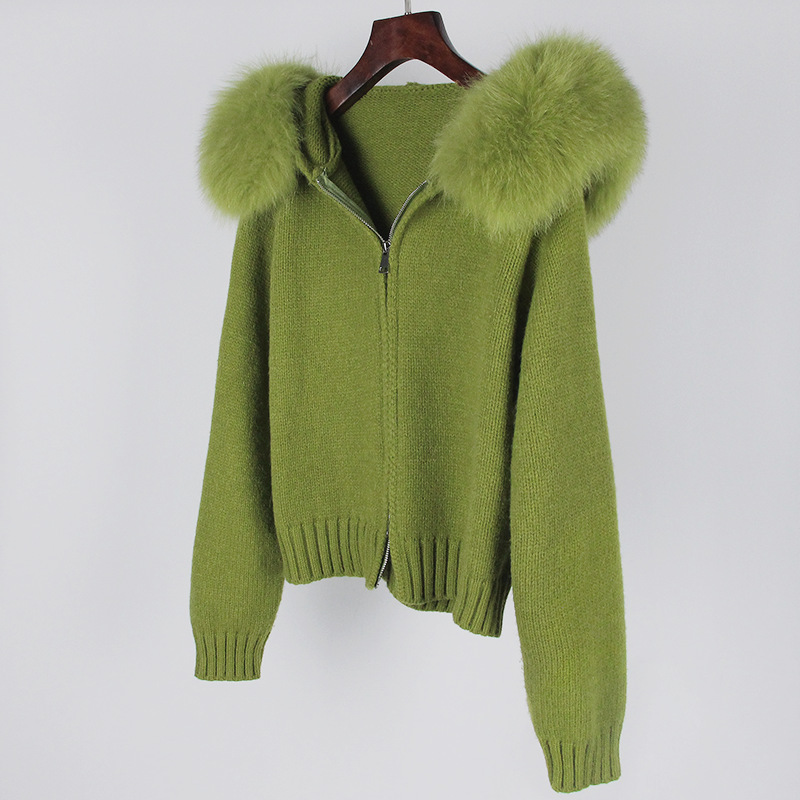 Zip fur collar sweater spring and autumn coat for women