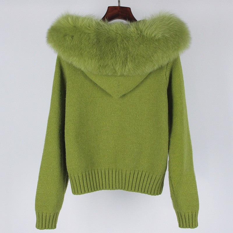 Zip fur collar sweater spring and autumn coat for women