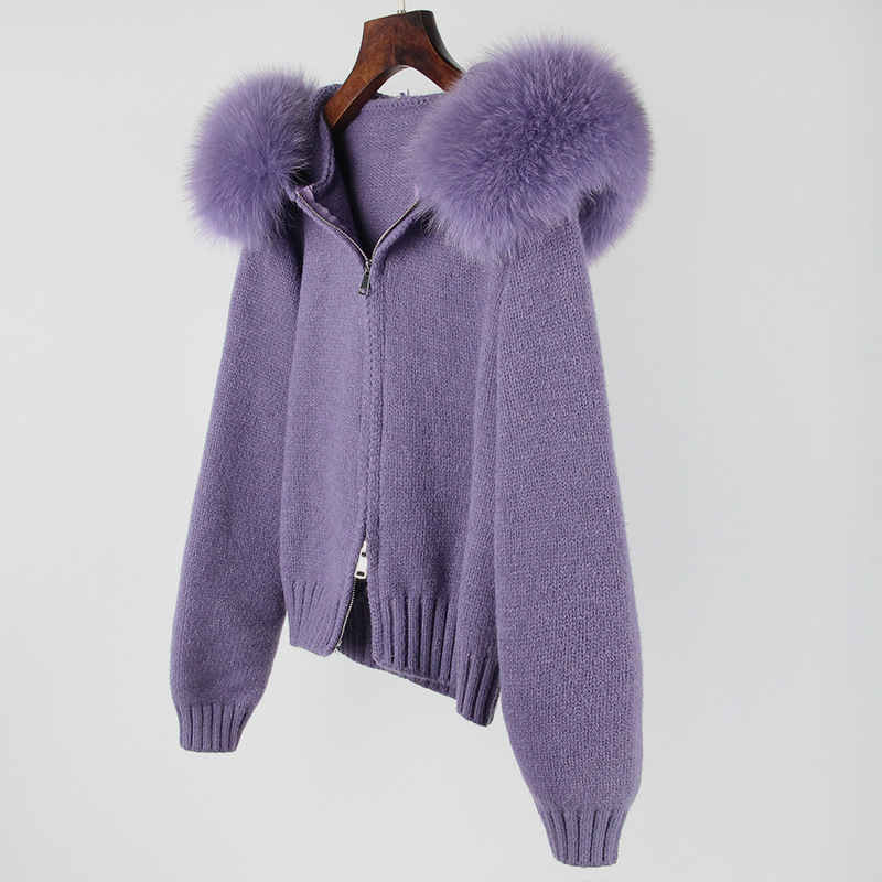 Zip fur collar sweater spring and autumn coat for women