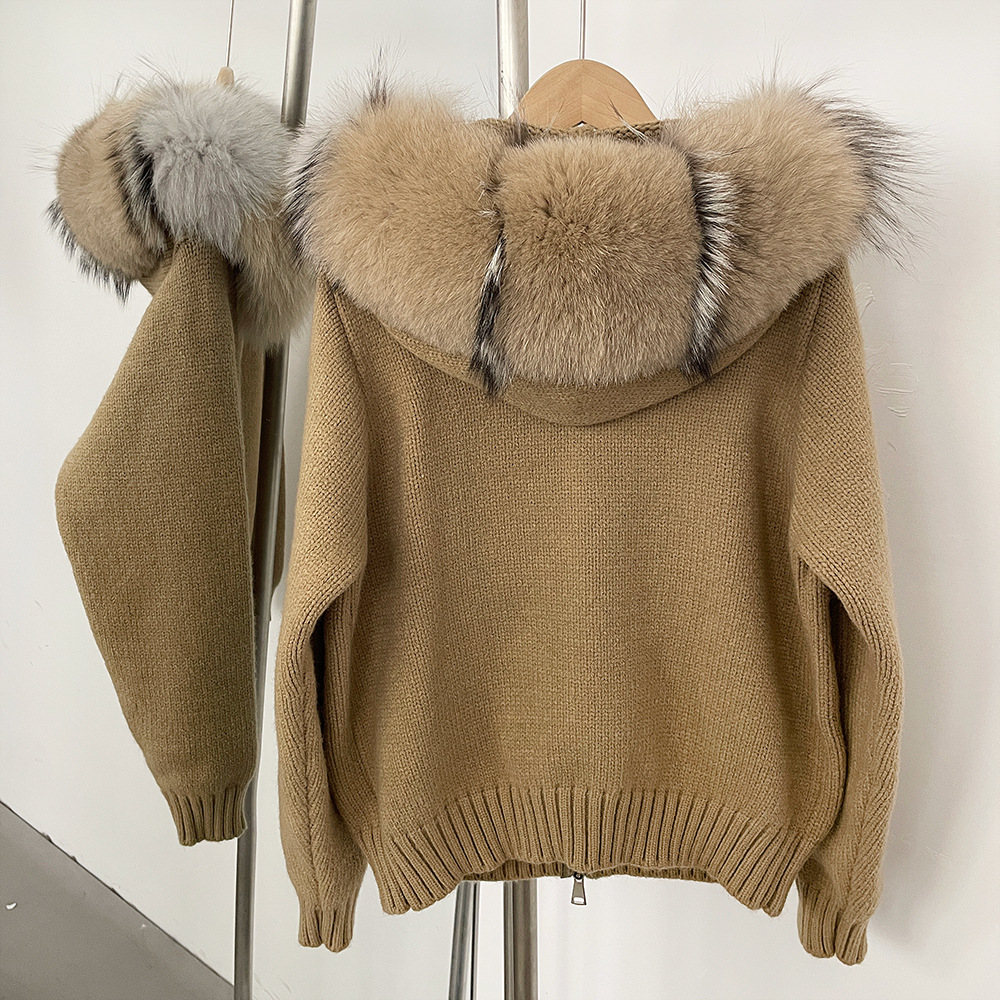 Short hooded tops fur collar spring coat