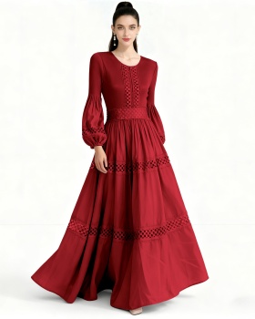 Loose waist lantern sleeve spring and autumn Pleats Please dress