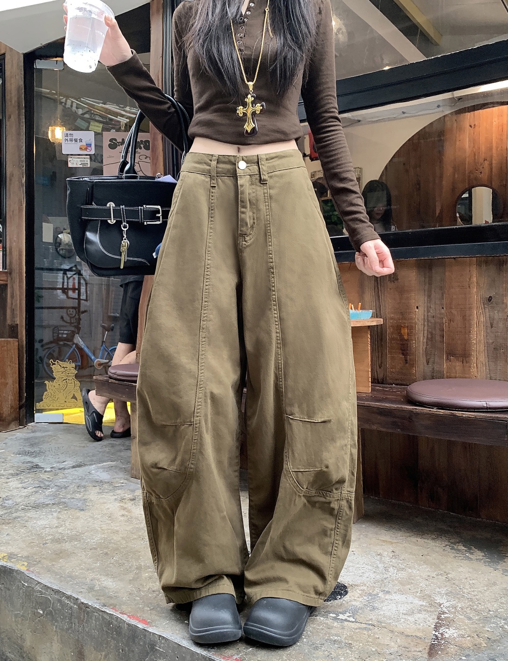 Loose slim winter long pants khaki high waist jeans