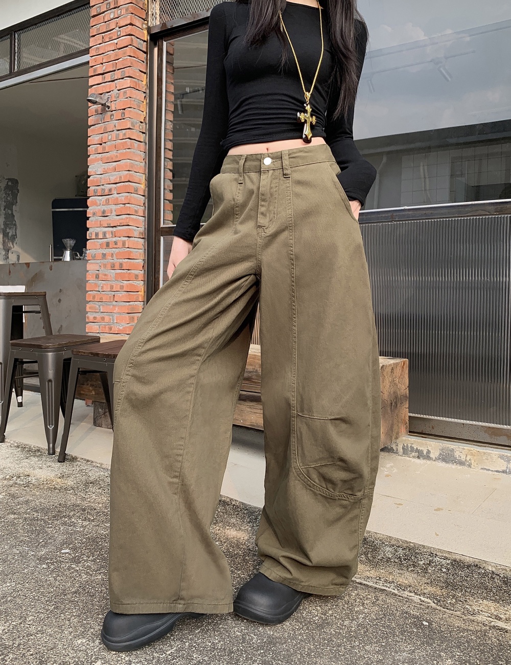 Loose slim winter long pants khaki high waist jeans