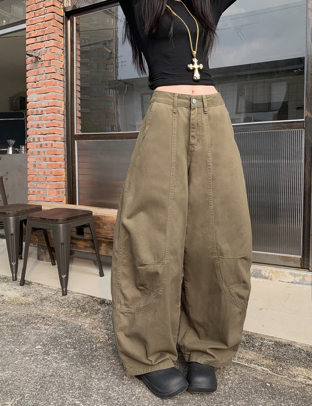 Loose slim winter long pants khaki high waist jeans