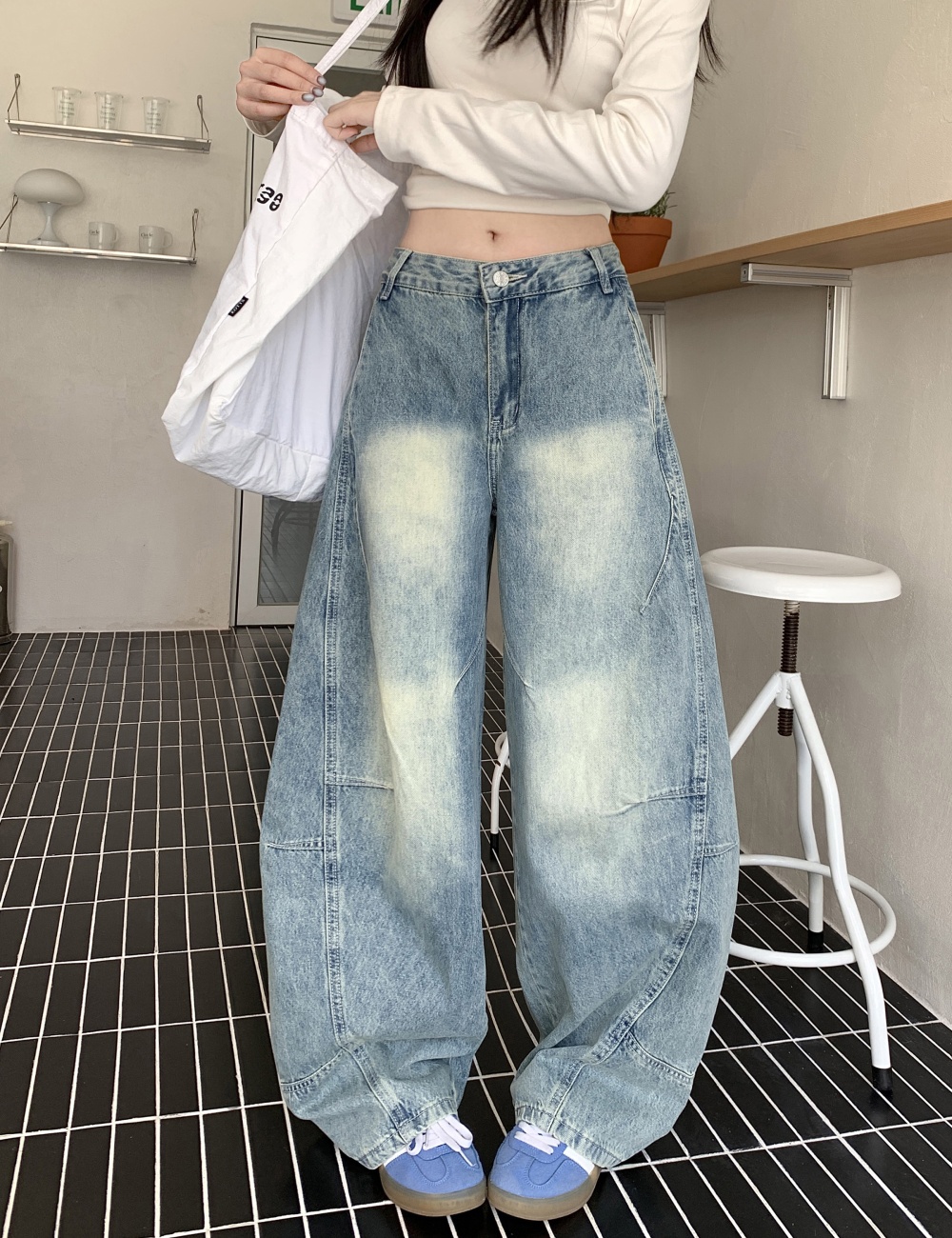 Straight wide leg pants light color washed jeans
