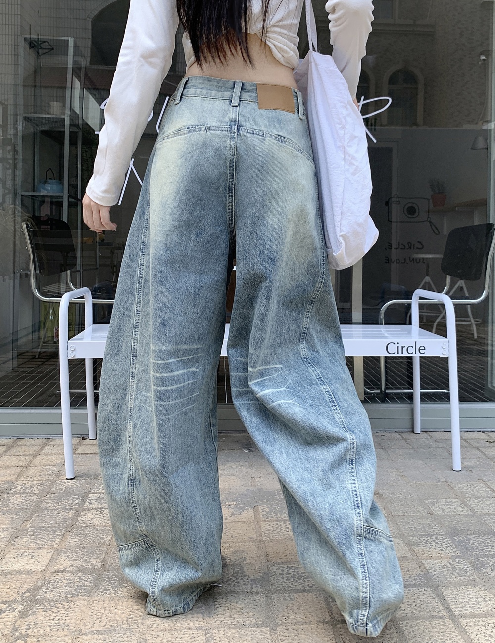 Straight wide leg pants light color washed jeans