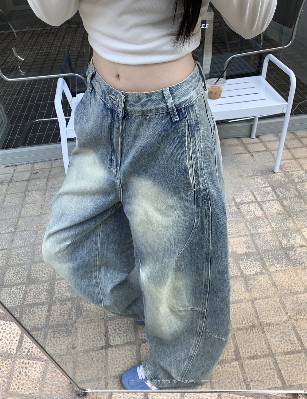 Straight wide leg pants light color washed jeans