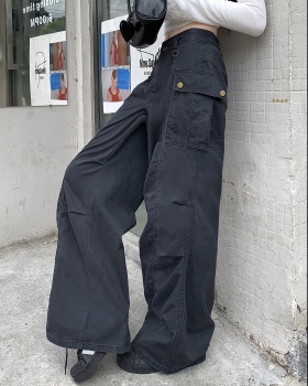 Many pocket fold pants straight work pants for women