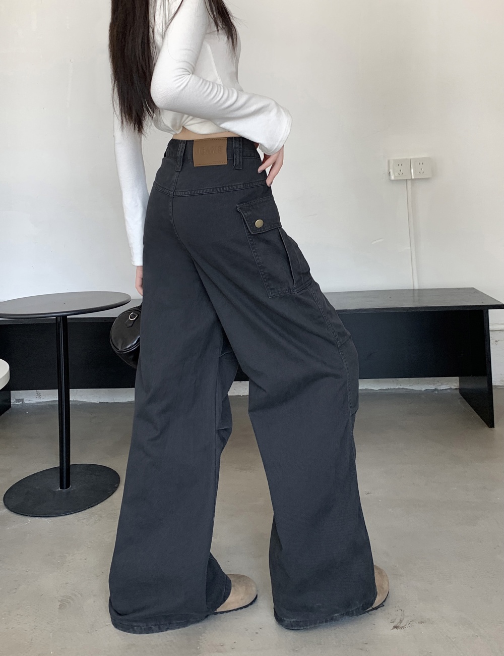 Many pocket fold pants straight work pants for women