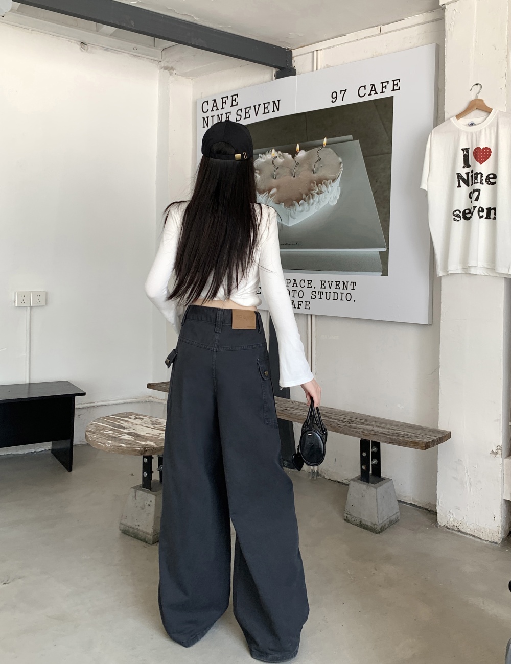 Many pocket fold pants straight work pants for women