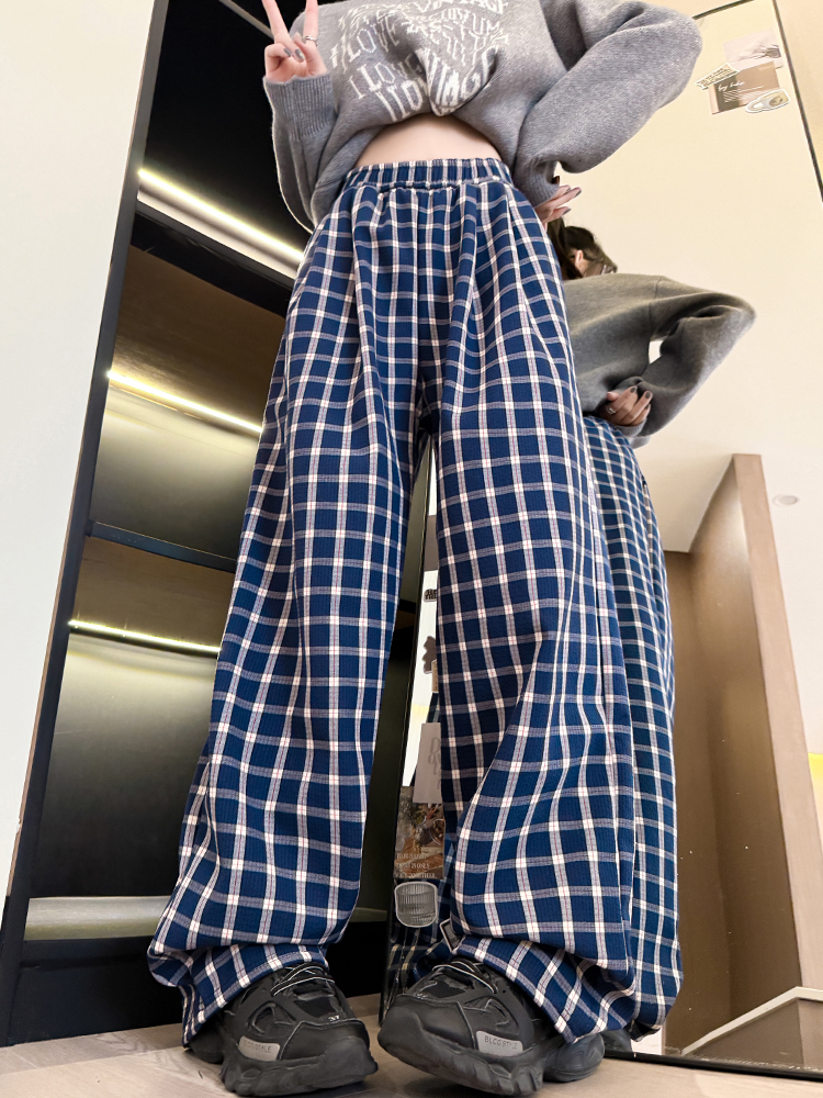 Niche navy-blue casual pants straight pants for women