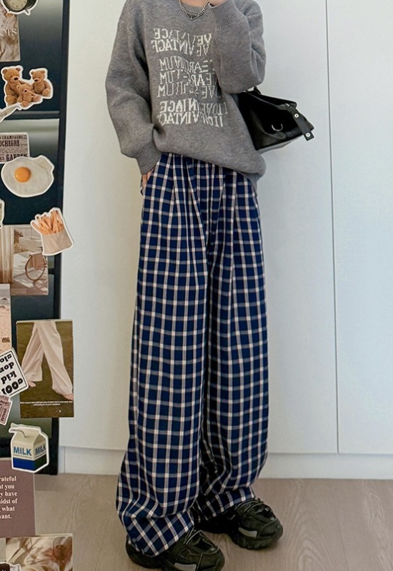 Niche navy-blue casual pants straight pants for women