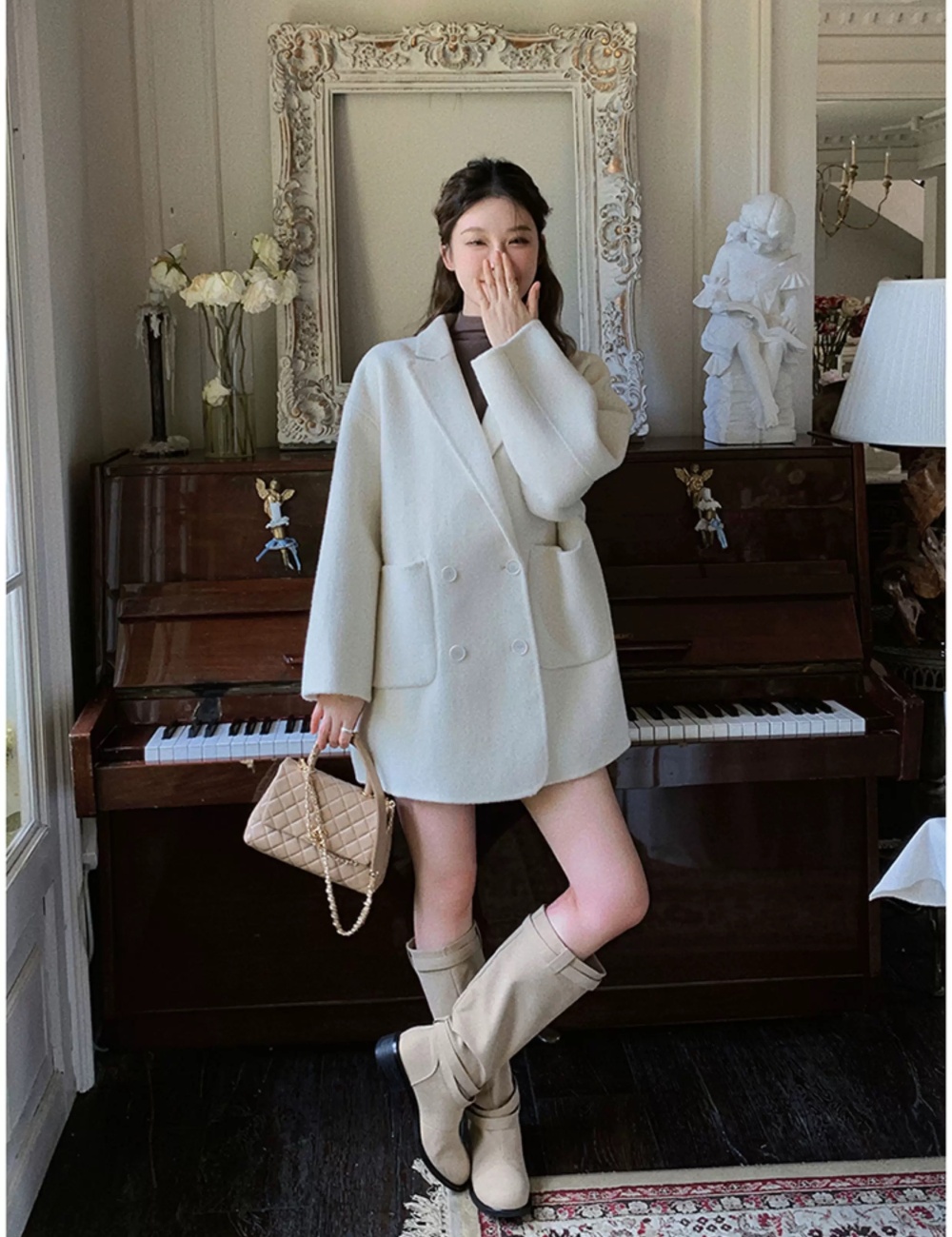 Green woolen coat woolen coat for women