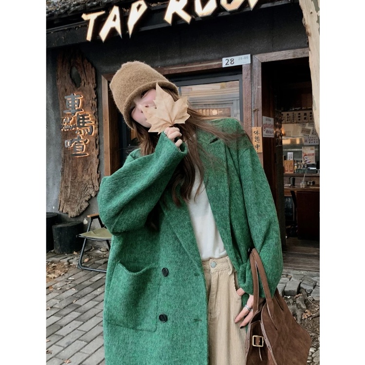 Green woolen coat woolen coat for women