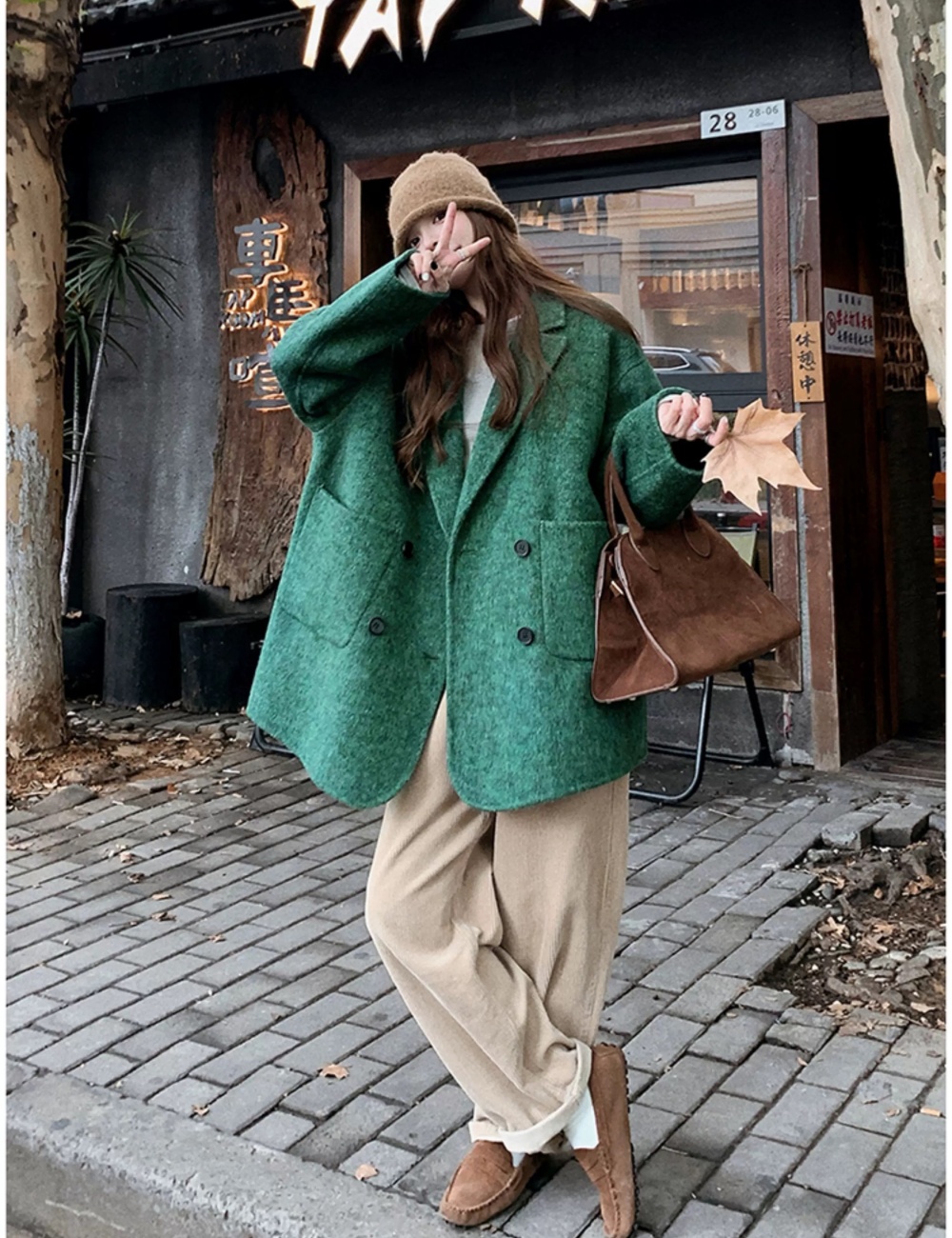 Green woolen coat woolen coat for women