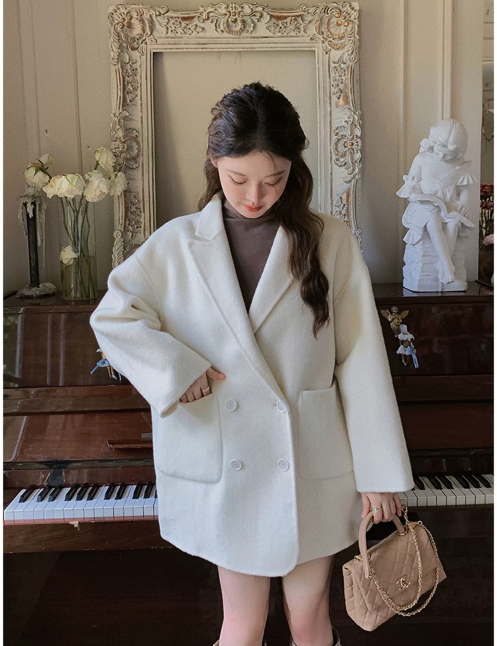 Green woolen coat woolen coat for women