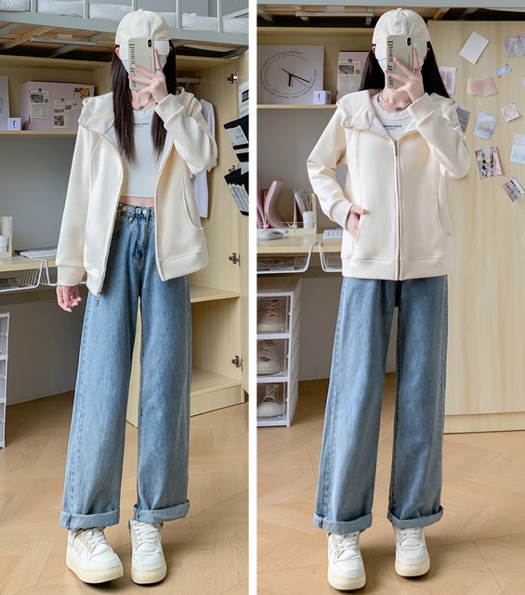 Loose autumn and winter hooded tops zip winter cardigan