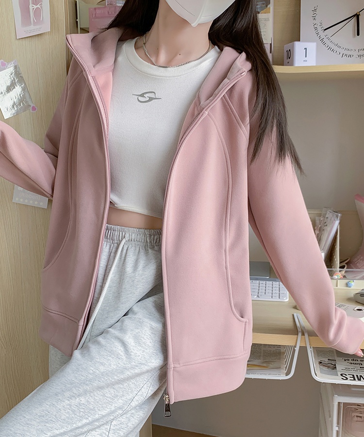 Loose autumn and winter hooded tops zip winter cardigan