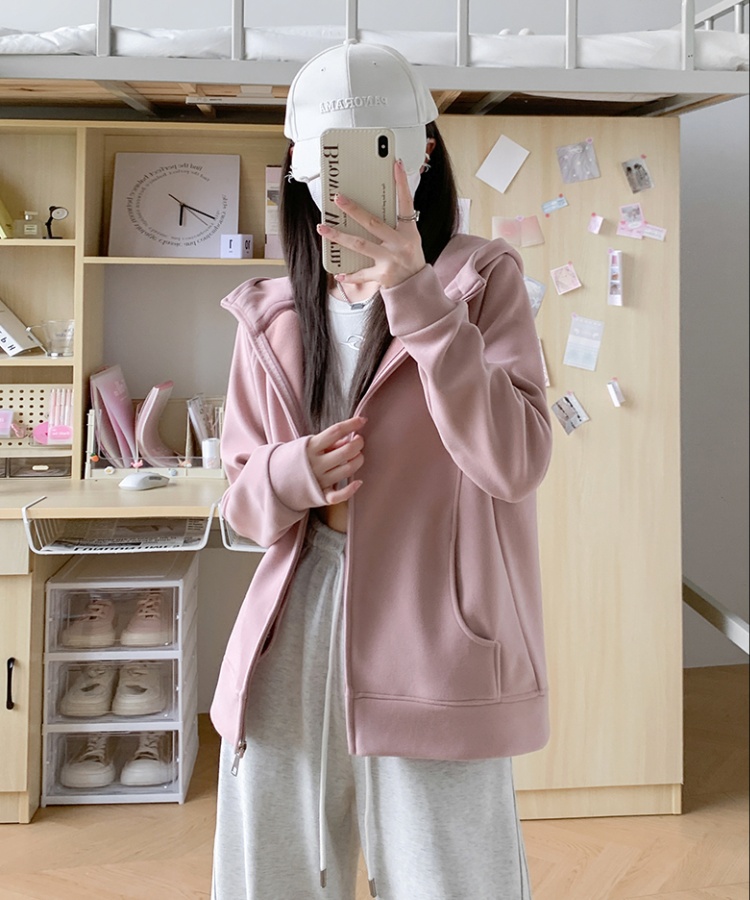 Loose autumn and winter hooded tops zip winter cardigan