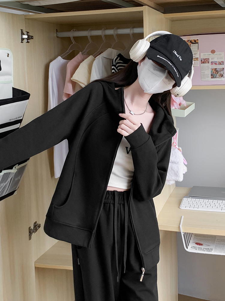 Hooded winter tops autumn and winter zip coat for women