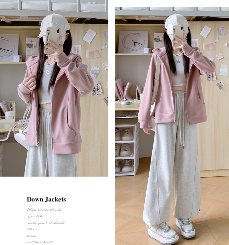 Hooded winter tops autumn and winter zip coat for women