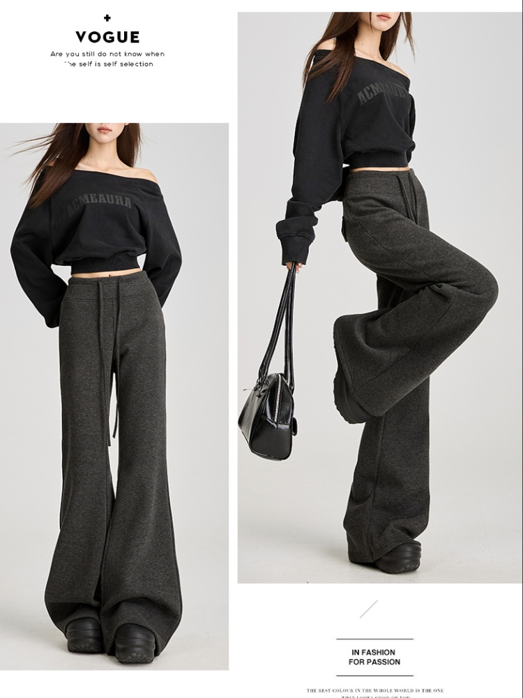Plus velvet sweatpants speaker wide leg pants for women